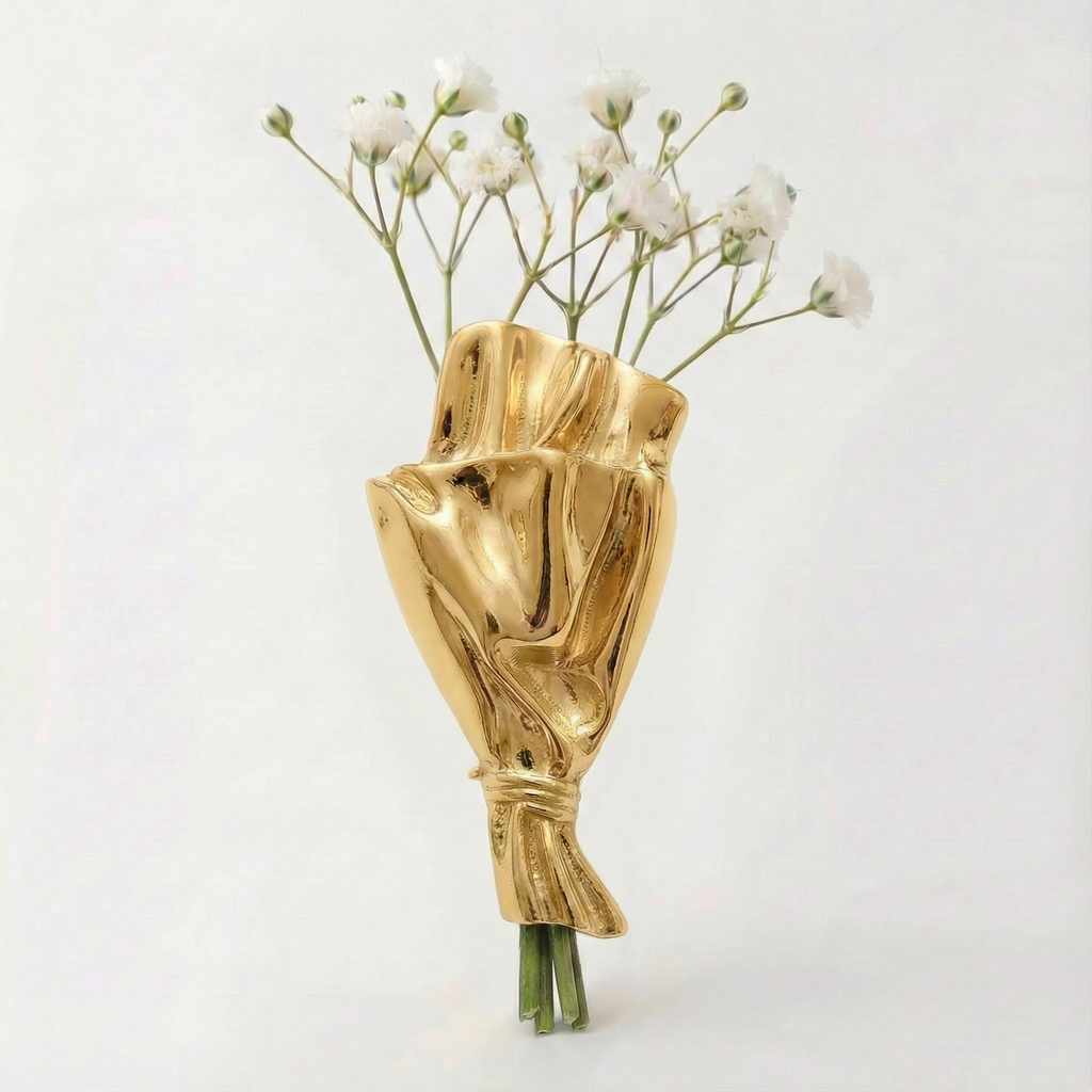 Wearable Mini Flower Vase Brooch with Polished Bouquet Design