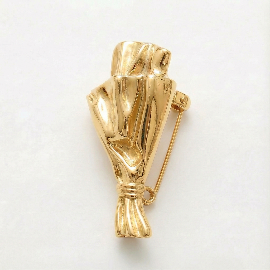 Wearable Mini Flower Vase Brooch with Polished Bouquet Design