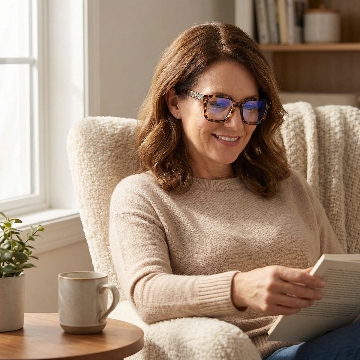 Oversized Square Reading Glasses with Spring Hinges and Blue Light Filter