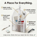 Self Standing Mesh Travel Toiletry Pouch with Dividers and Hanging Loop