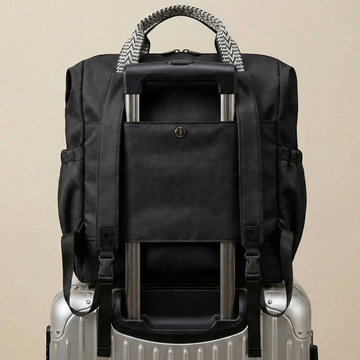 Convertible Nylon Tote Bag with Backpack Straps and Multiple Pockets