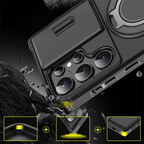 Samsung Galaxy S Series Case with Magnetic Ring Stand and Sliding Camera Cover Shockproof MagSafe Compatible Protective Phone Case