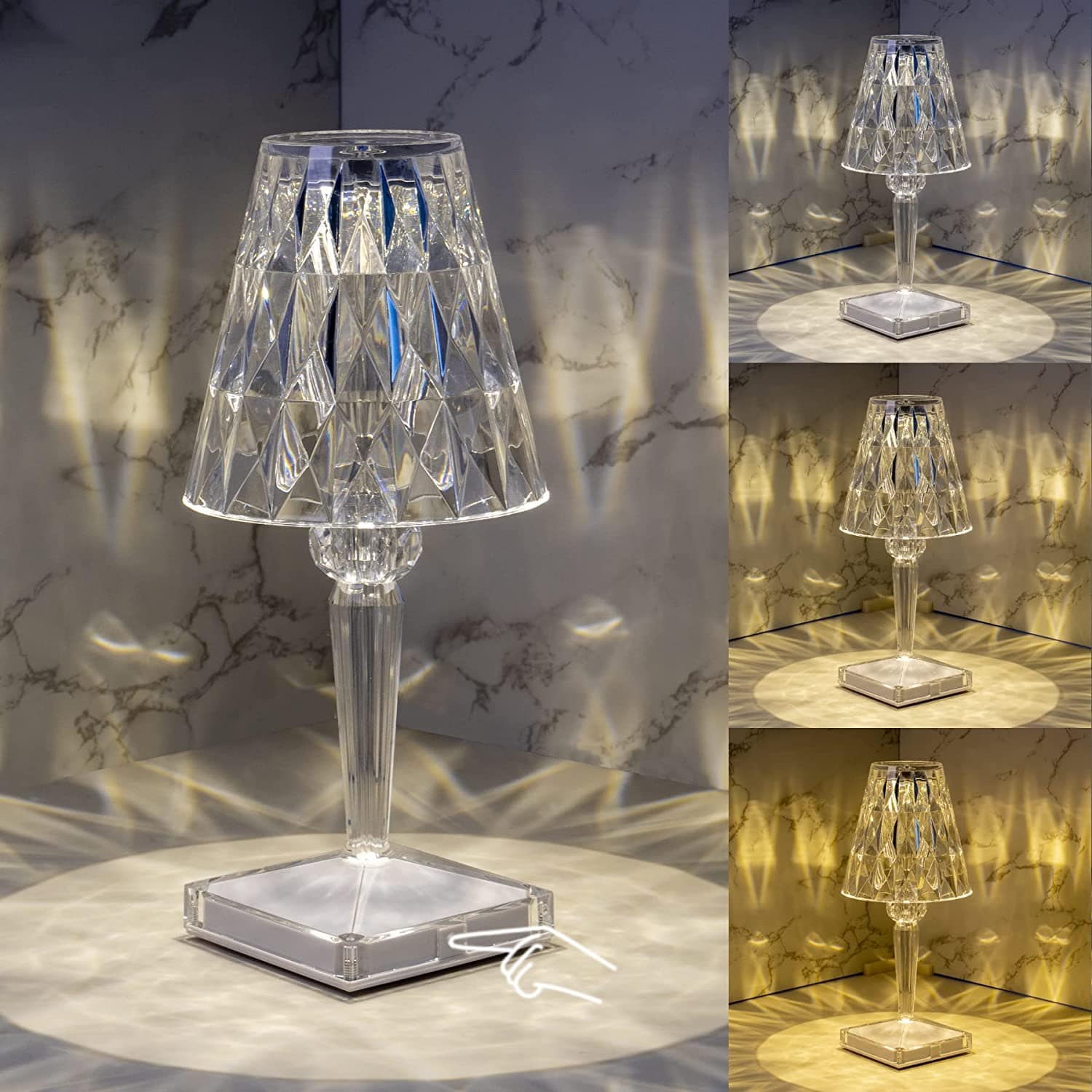 Rechargeable Crystal Diamond Table Lamp with Touch Dimming