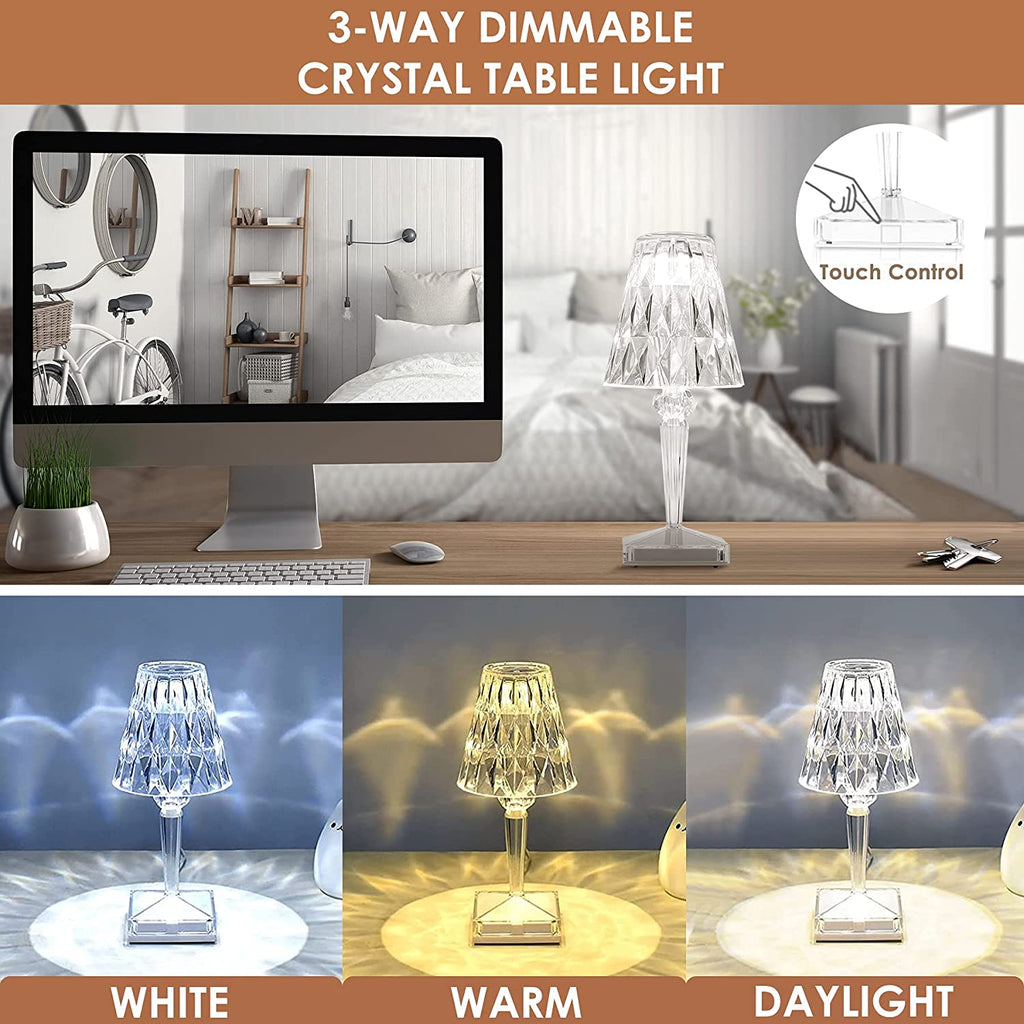 Rechargeable Crystal Diamond Table Lamp with Touch Dimming