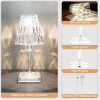 Rechargeable Crystal Diamond Table Lamp with Touch Dimming