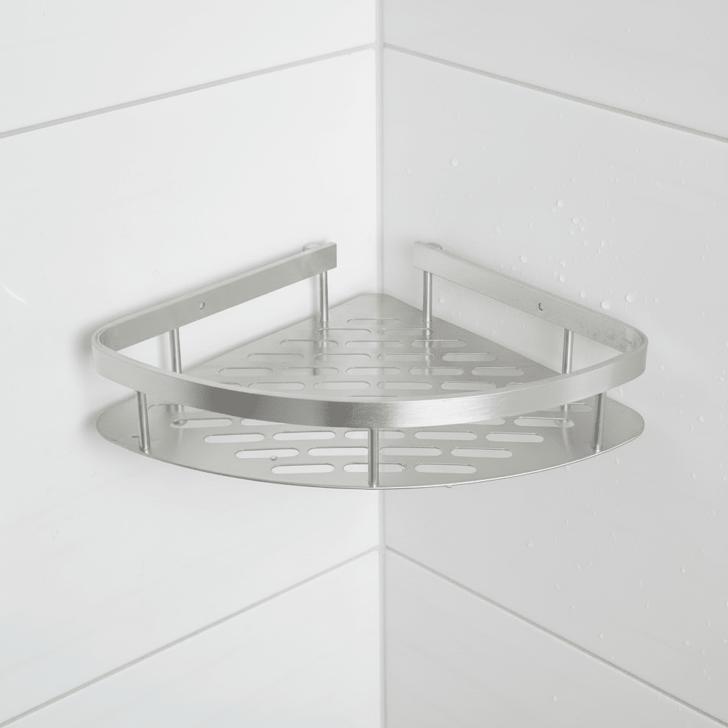 Adhesive Bathroom Shelf No-Drill Wall Mounted Shower Caddy Stainless Steel and ABS Storage Rack for Shampoo and Toiletries