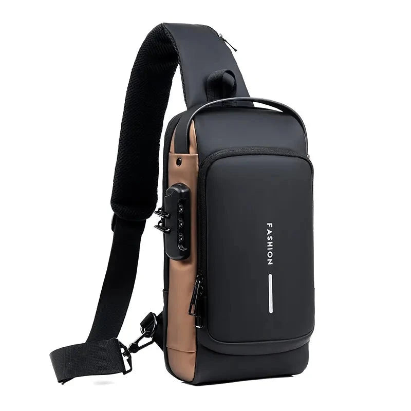 Anti-Theft Sling Backpack Crossbody Chest Bag with USB Charging Port Combination Lock Water-Resistant Shoulder Bag