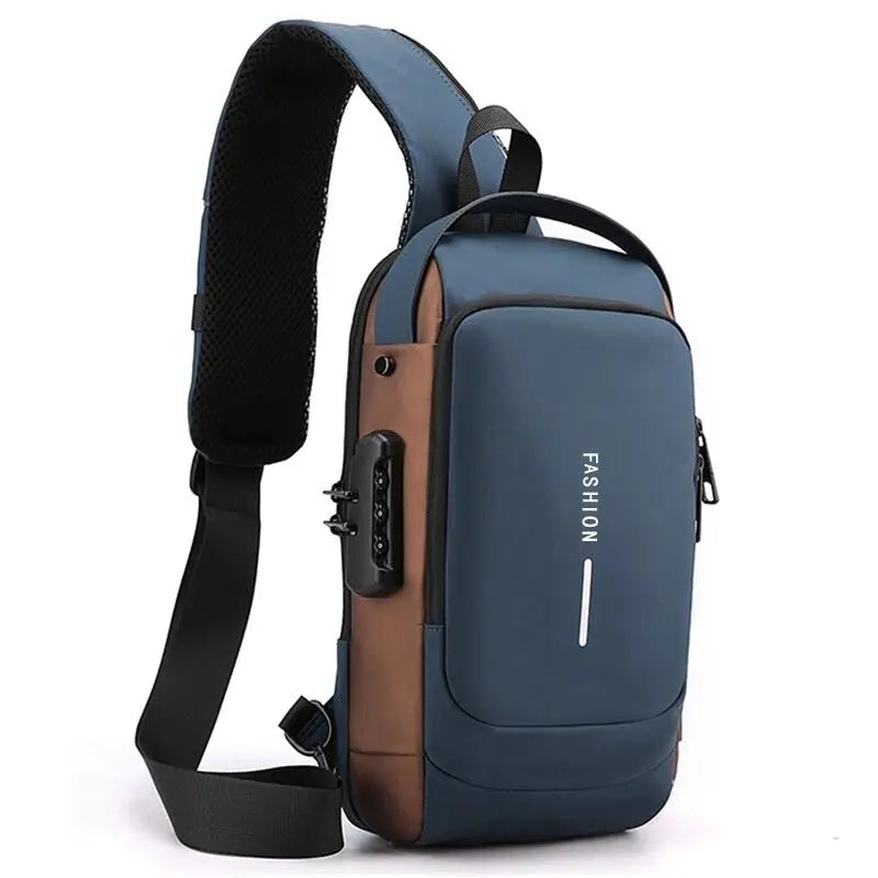 Anti-Theft Sling Backpack Crossbody Chest Bag with USB Charging Port Combination Lock Water-Resistant Shoulder Bag