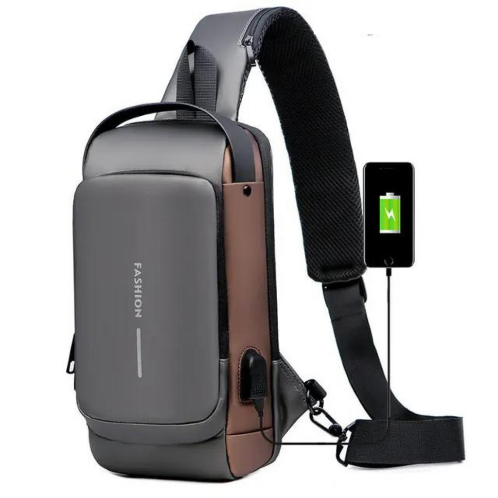Anti-Theft Sling Backpack Crossbody Chest Bag with USB Charging Port Combination Lock Water-Resistant Shoulder Bag