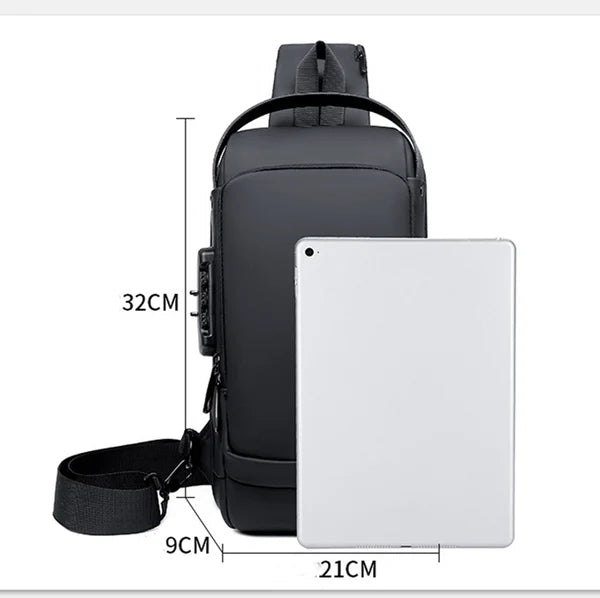 Anti-Theft Sling Backpack Crossbody Chest Bag with USB Charging Port Combination Lock Water-Resistant Shoulder Bag