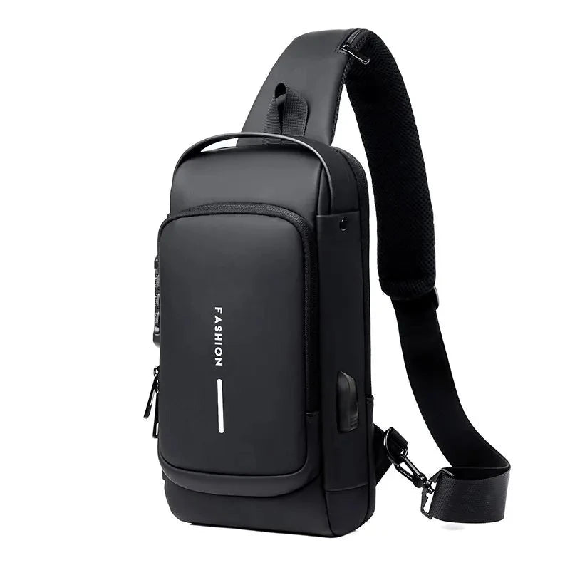 Anti-Theft Sling Backpack Crossbody Chest Bag with USB Charging Port Combination Lock Water-Resistant Shoulder Bag