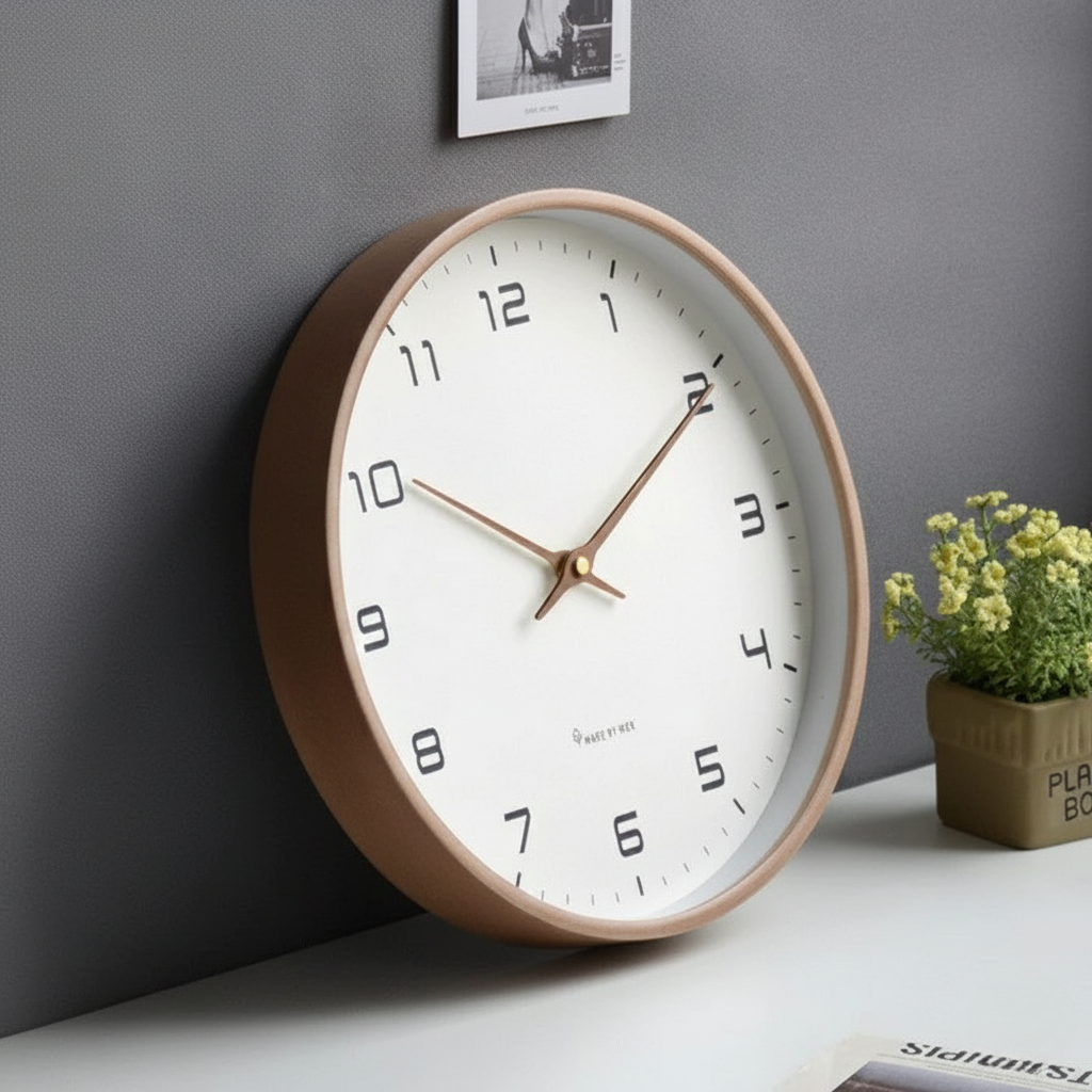 Silent Wooden Wall Clock Scandinavian Minimalist Solid Wood Frame Non-Ticking Sweep Movement for Living Room and Bedroom