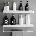 No Drill Bathroom Shelf Adhesive Aluminum Shower Caddy Wall Mounted Storage Rack Rustproof with Optional Towel Hooks