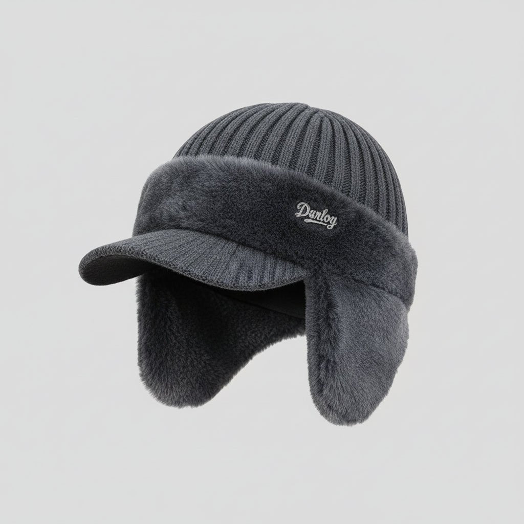 Winter Trapper Hat Knit Cap with Ear Flaps Windproof Faux Fur Lined Warm Cold Weather Hat with Visor for Men and Women