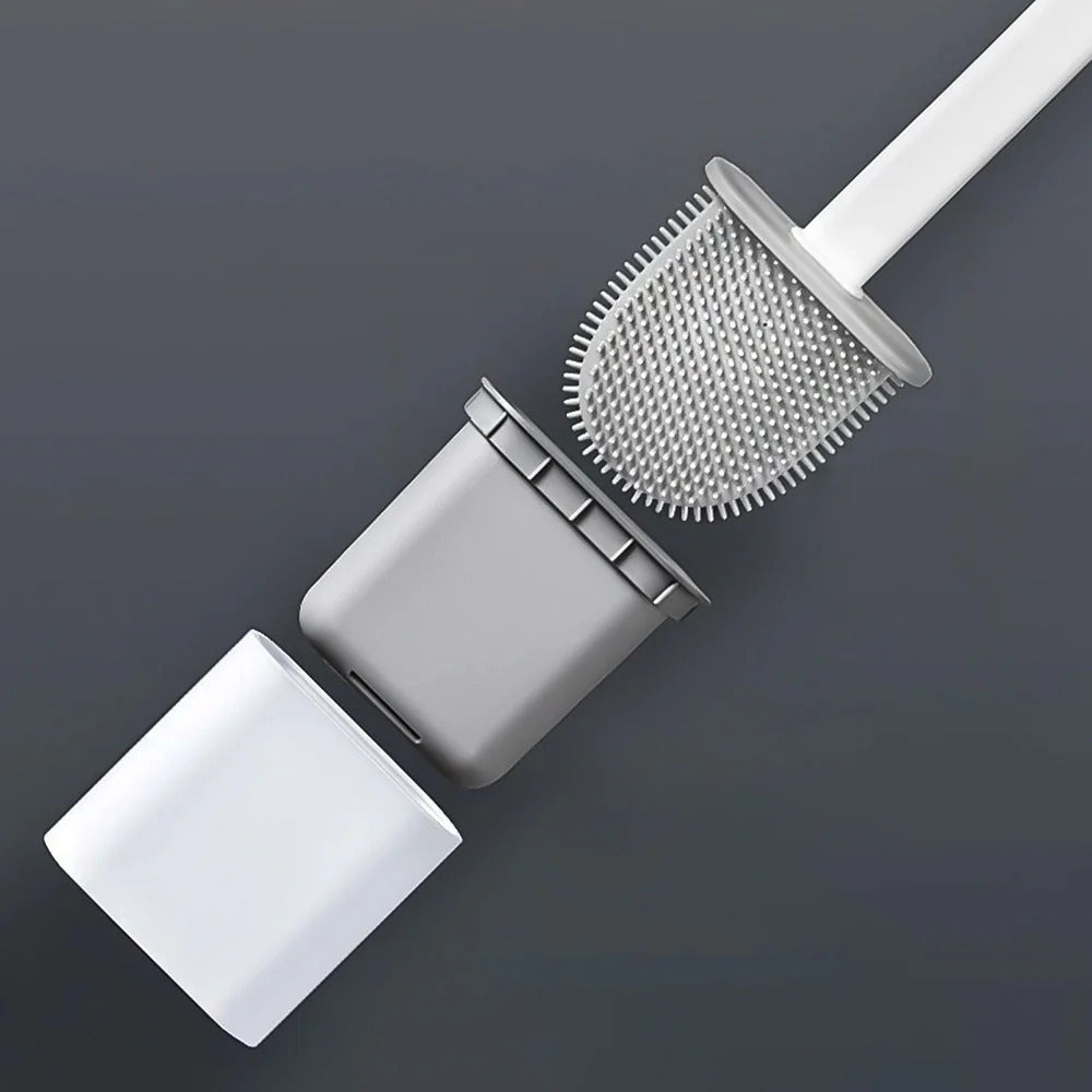 Silicone Toilet Brush and Holder Set Flexible Antibacterial Quick Drying Rust-Free Bathroom Cleaning Brush