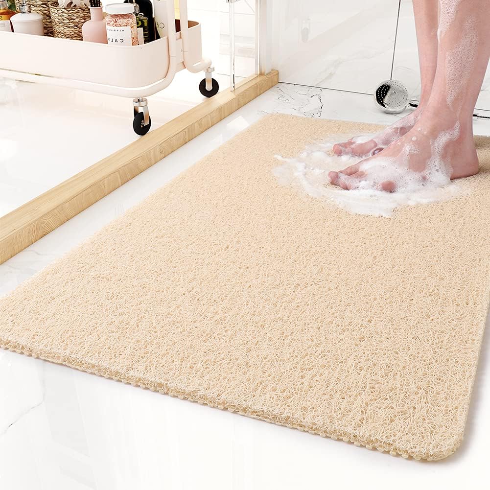 Non-Slip Shower Mat Soft Loop Texture Quick Draining Machine Washable Cut-to-Size Bath Mat for Shower and Tub