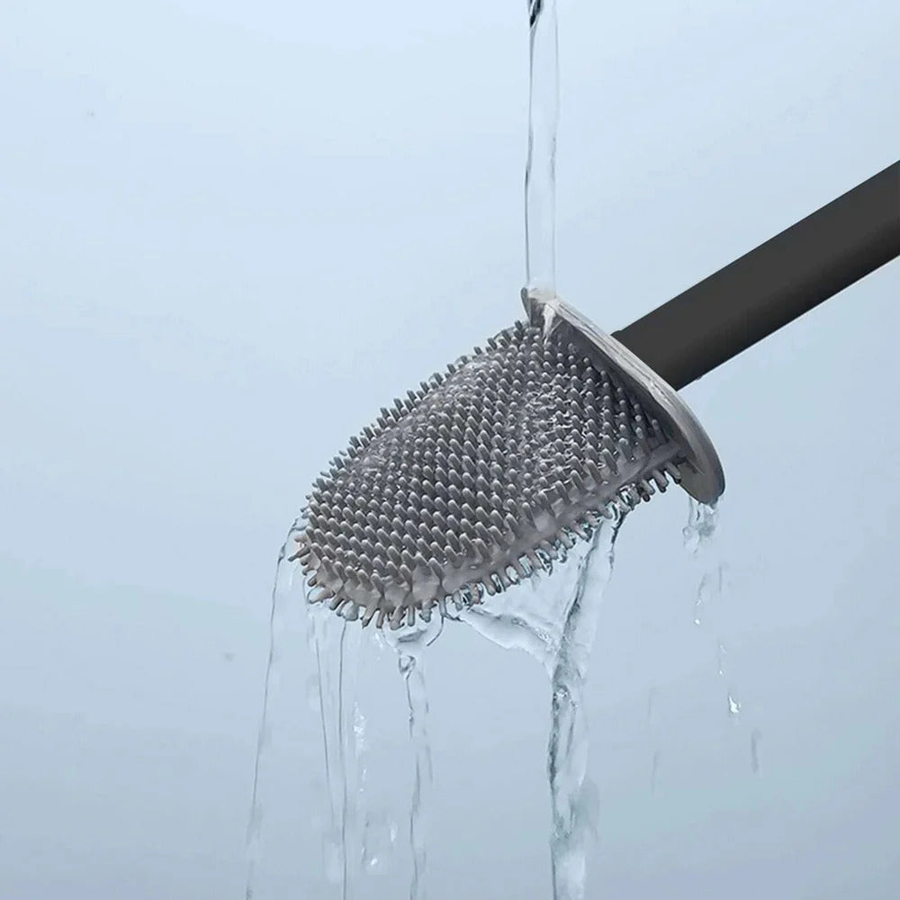 Silicone Toilet Brush and Holder Set Flexible Antibacterial Quick Drying Rust-Free Bathroom Cleaning Brush