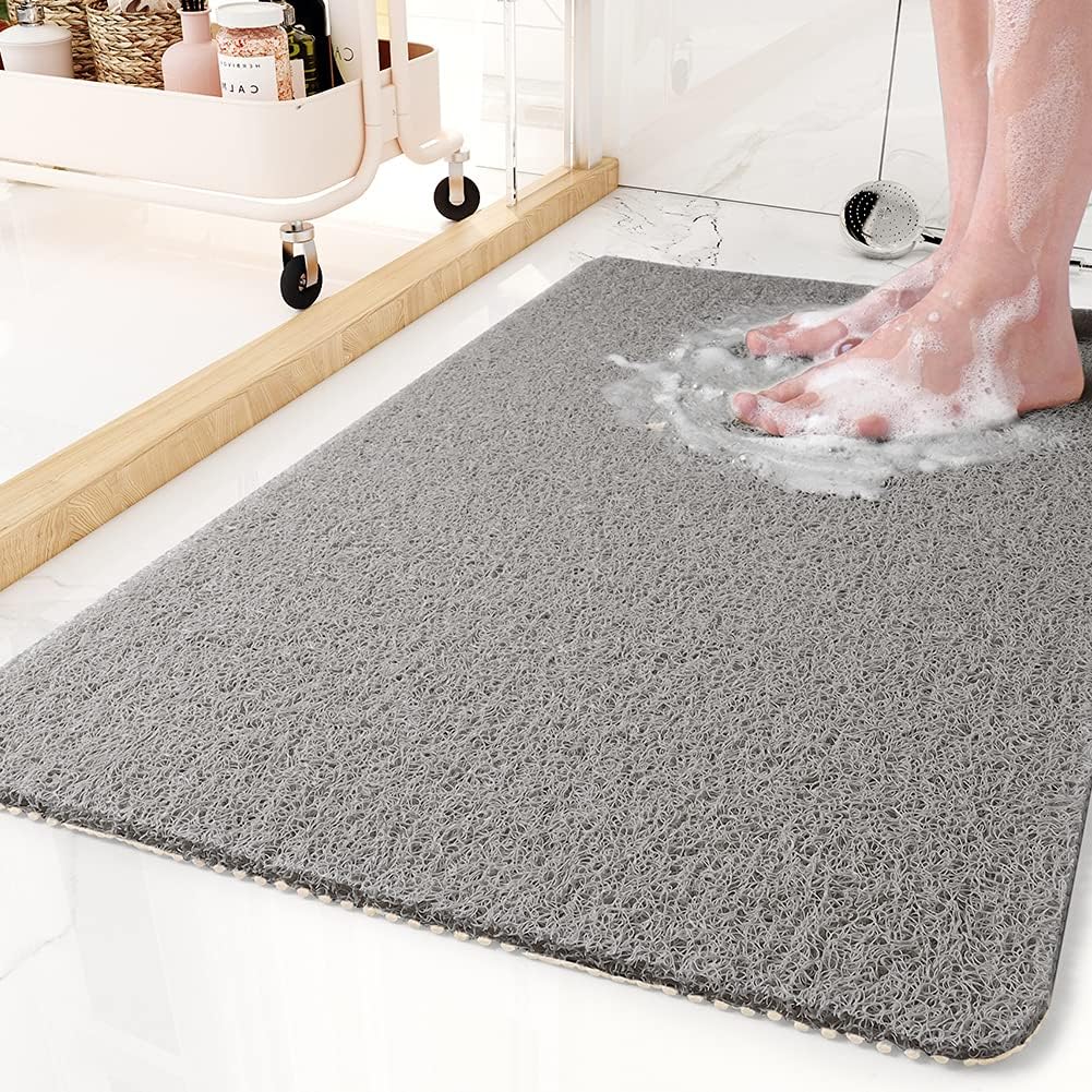 Non-Slip Shower Mat Soft Loop Texture Quick Draining Machine Washable Cut-to-Size Bath Mat for Shower and Tub