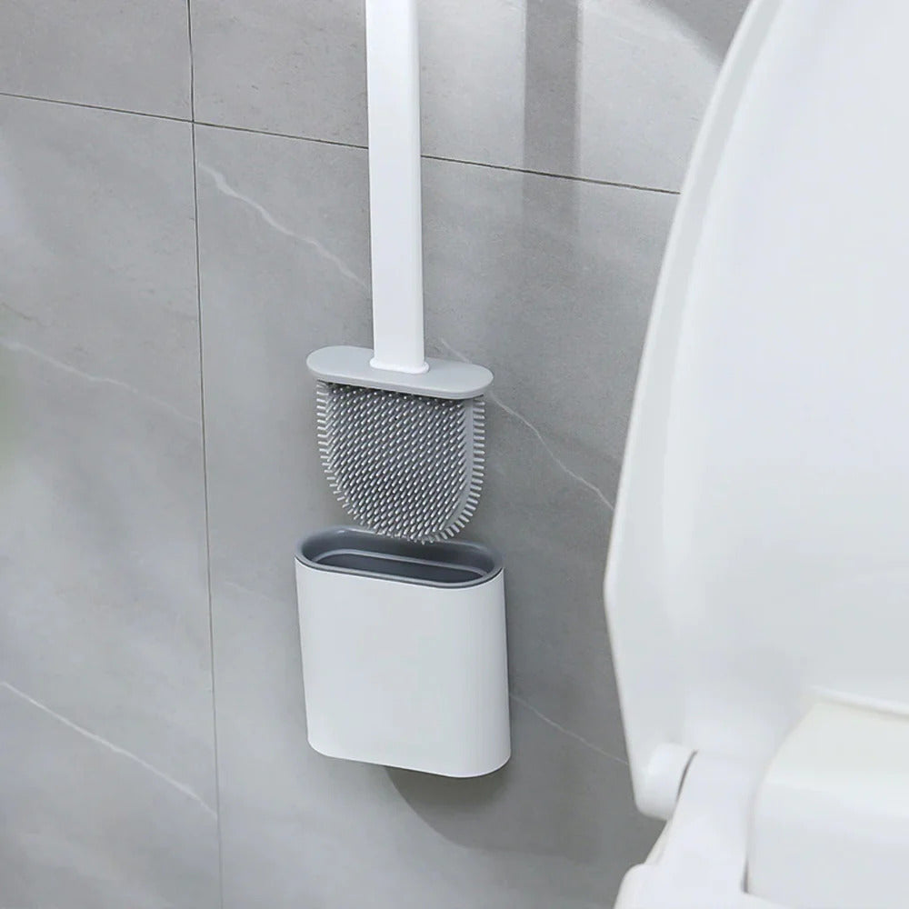 Silicone Toilet Brush and Holder Set Flexible Antibacterial Quick Drying Rust-Free Bathroom Cleaning Brush