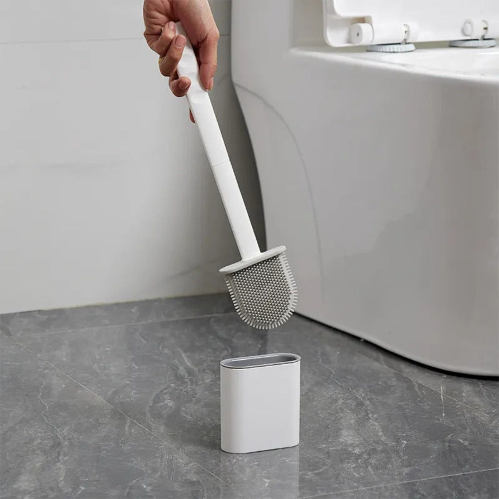 Silicone Toilet Brush and Holder Set Flexible Antibacterial Quick Drying Rust-Free Bathroom Cleaning Brush