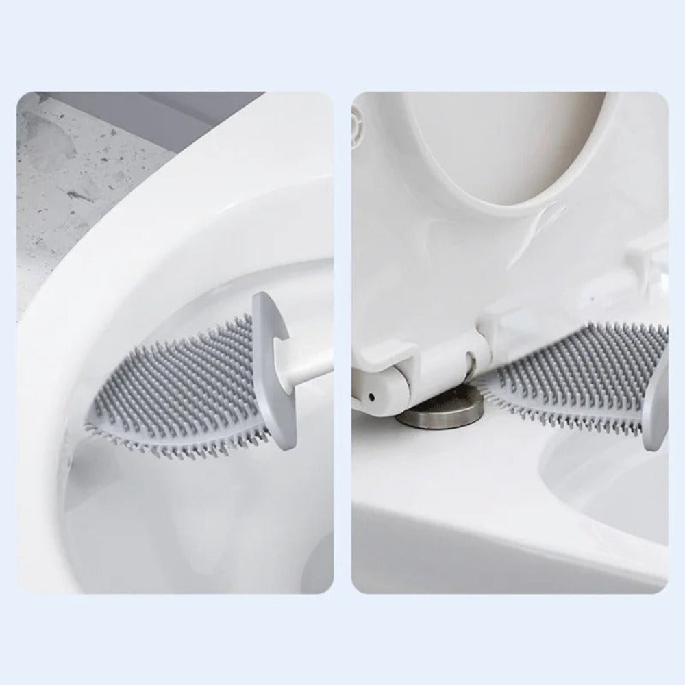 Silicone Toilet Brush and Holder Set Flexible Antibacterial Quick Drying Rust-Free Bathroom Cleaning Brush