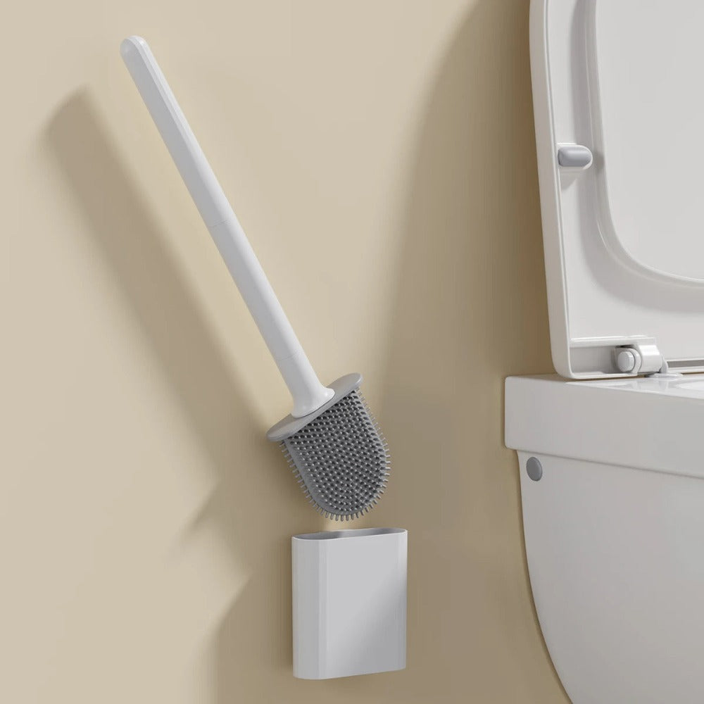 Silicone Toilet Brush and Holder Set Flexible Antibacterial Quick Drying Rust-Free Bathroom Cleaning Brush