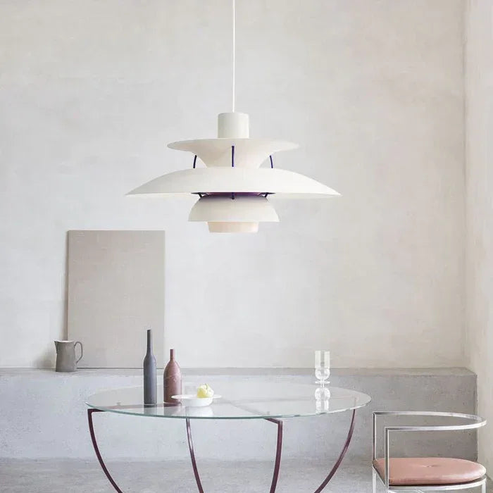 Scandinavian Metal Pendant Light for Dining Room in White + Purple — Harbor Light Co.