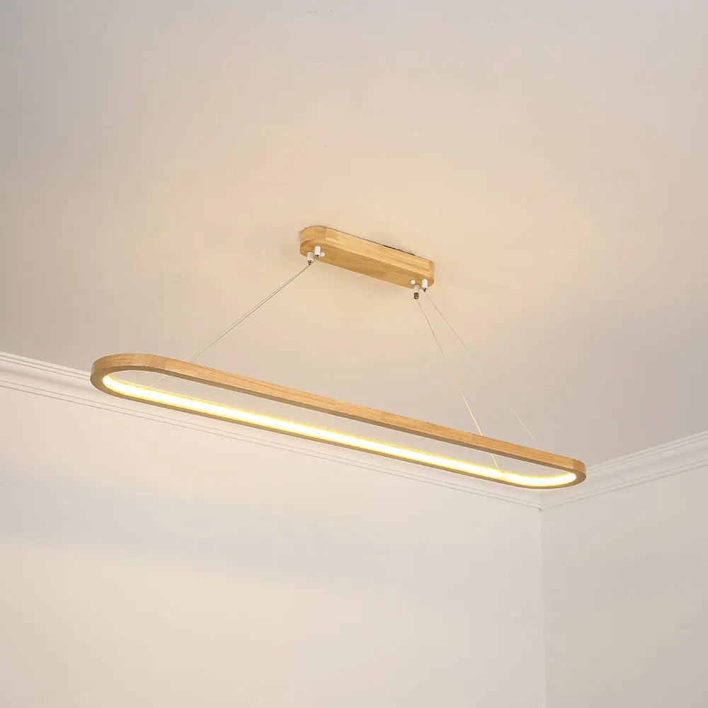 Contemporary Oval Wooden Pendant Light with Integrated Ring Diffuser