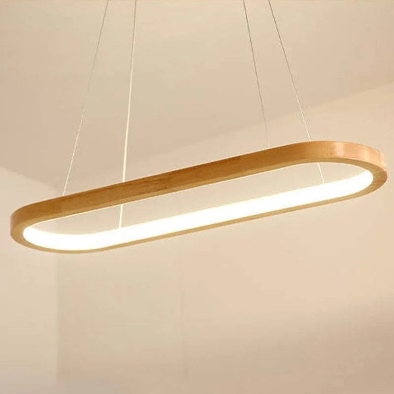 Contemporary Oval Wooden Pendant Light with Integrated Ring Diffuser