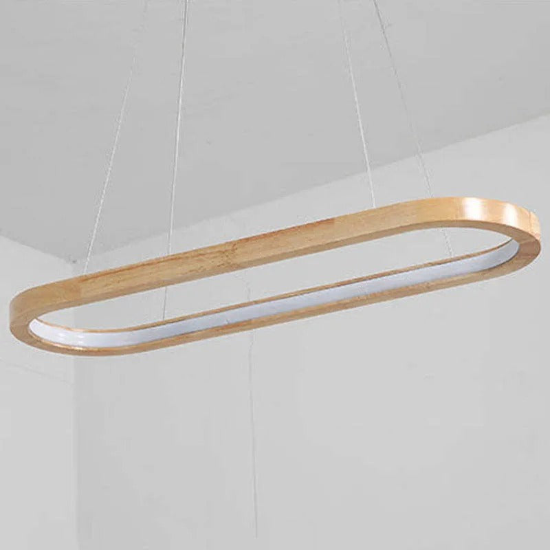 Contemporary Oval Wooden Pendant Light with Integrated Ring Diffuser