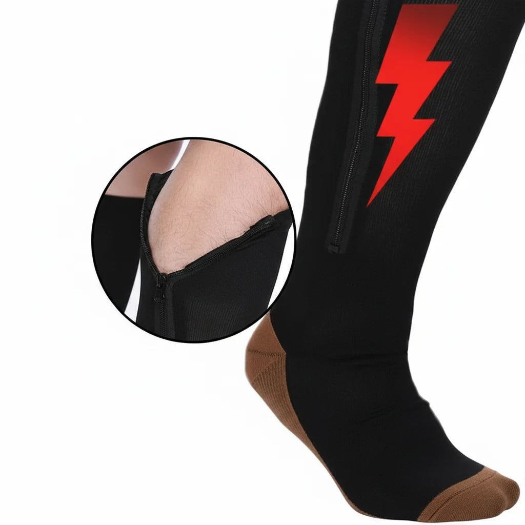 Zipper Compression Socks Open Toe Knee High Graduated Compression Stockings with Zip for Women and Men for Travel Work and Standing