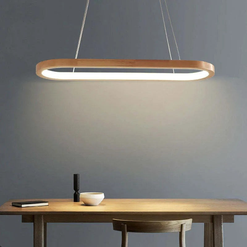 Contemporary Oval Wooden Pendant Light with Integrated Ring Diffuser