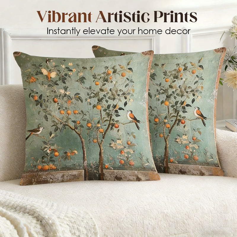 Vintage Botanical Print Throw Pillow Covers with Hidden Zipper | Set of Two