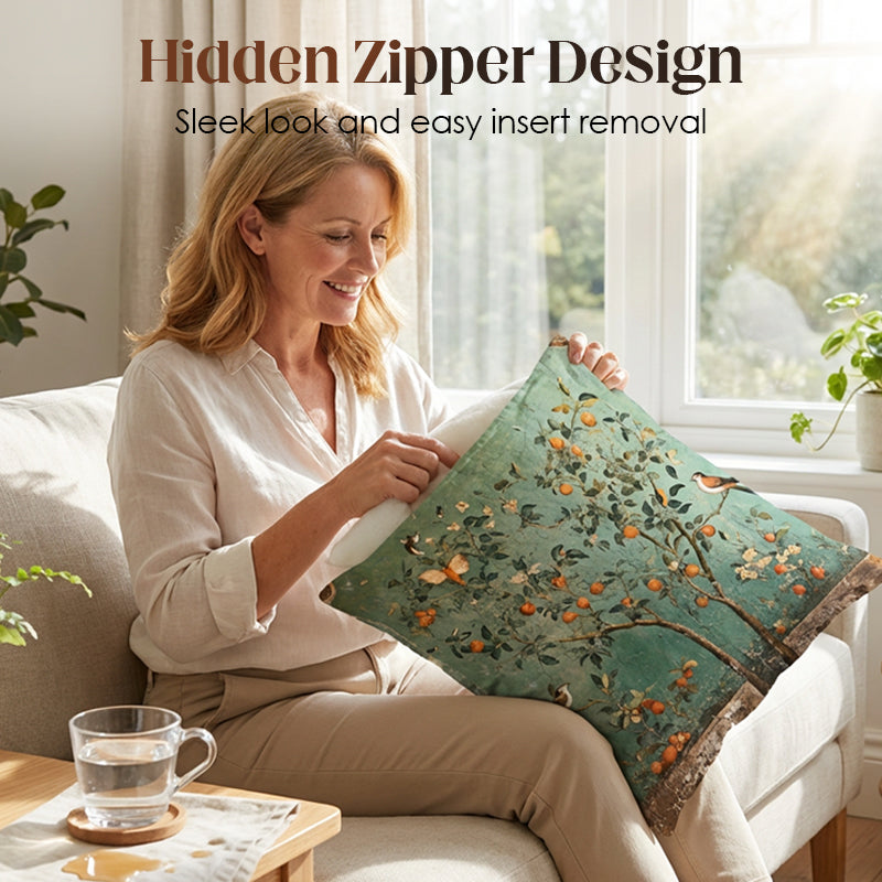Vintage Botanical Print Throw Pillow Covers with Hidden Zipper | Set of Two