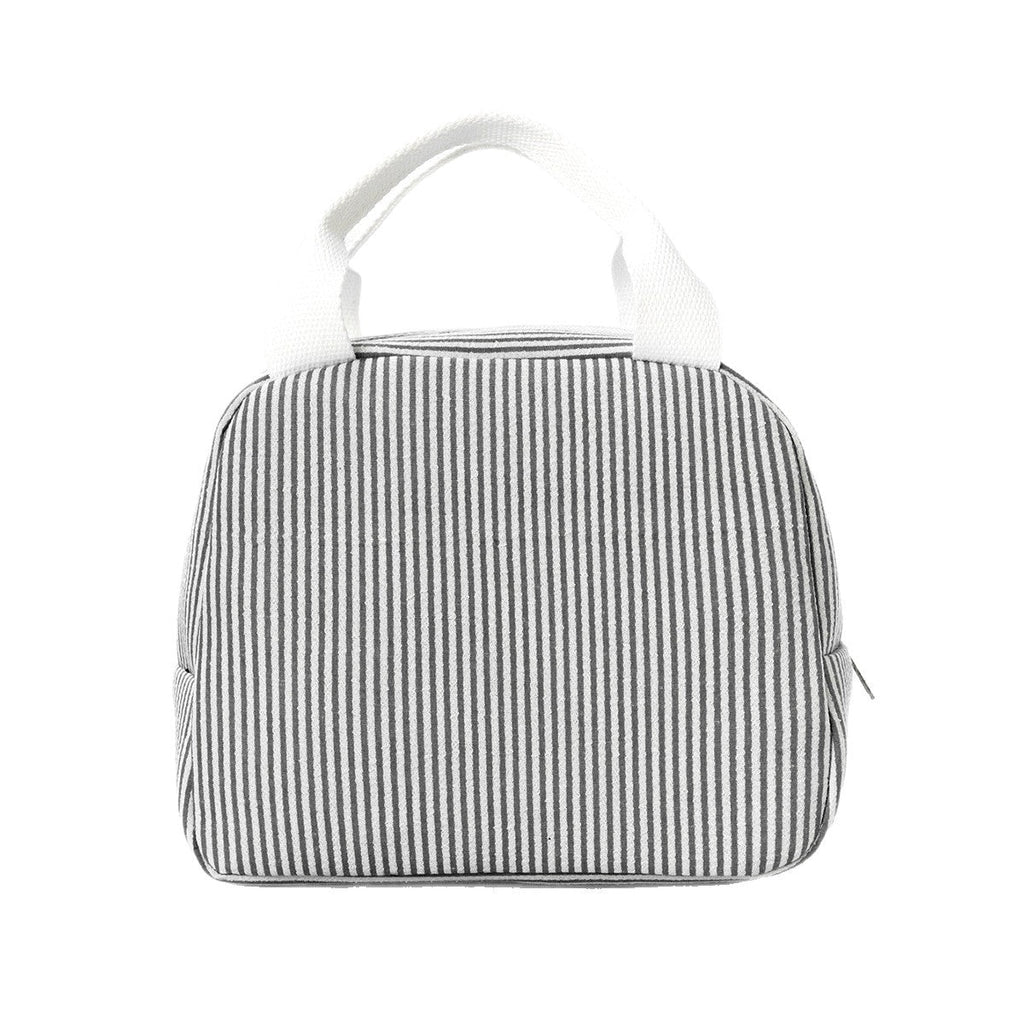 Insulated Seersucker Striped Lunch Bag with Zipper and Carry Handles