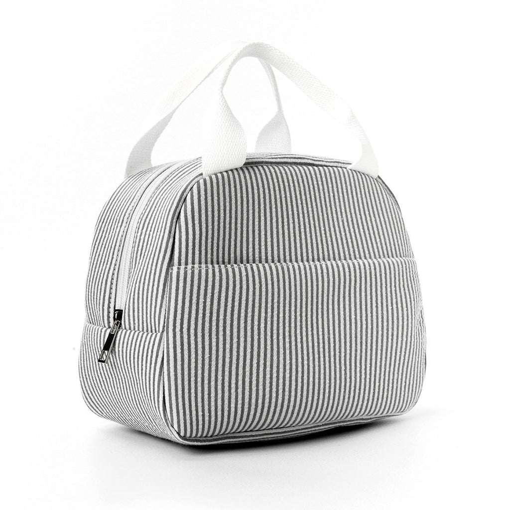 Insulated Seersucker Striped Lunch Bag with Zipper and Carry Handles