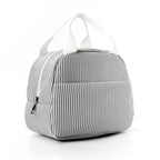 Insulated Seersucker Striped Lunch Bag with Zipper and Carry Handles