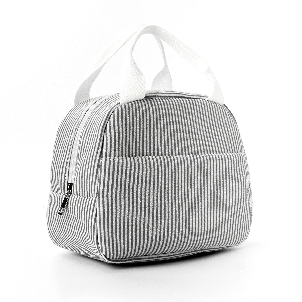 Insulated Seersucker Striped Lunch Bag with Zipper and Carry Handles