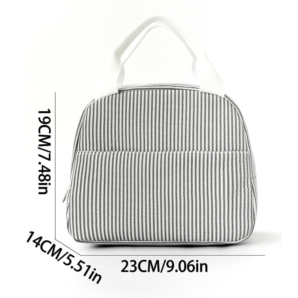 Insulated Seersucker Striped Lunch Bag with Zipper and Carry Handles