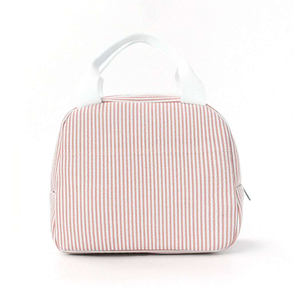Insulated Seersucker Striped Lunch Bag with Zipper and Carry Handles