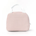 Insulated Seersucker Striped Lunch Bag with Zipper and Carry Handles