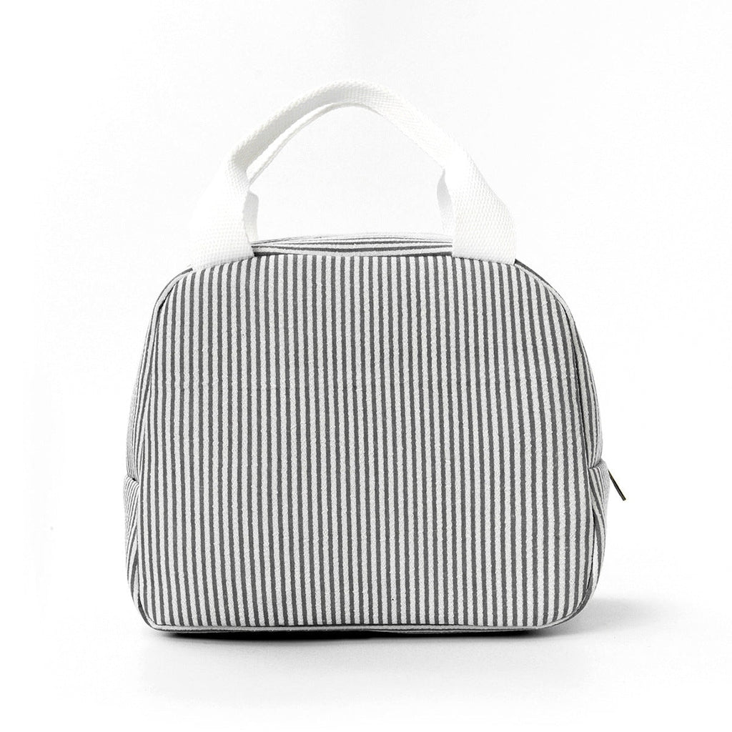 Insulated Seersucker Striped Lunch Bag with Zipper and Carry Handles