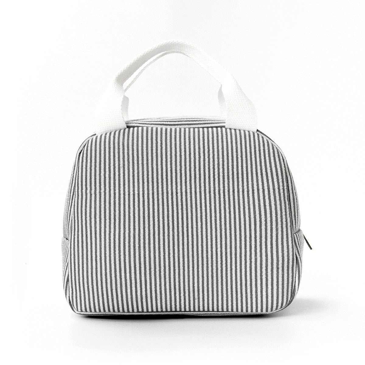 Insulated Seersucker Striped Lunch Bag with Zipper and Carry Handles