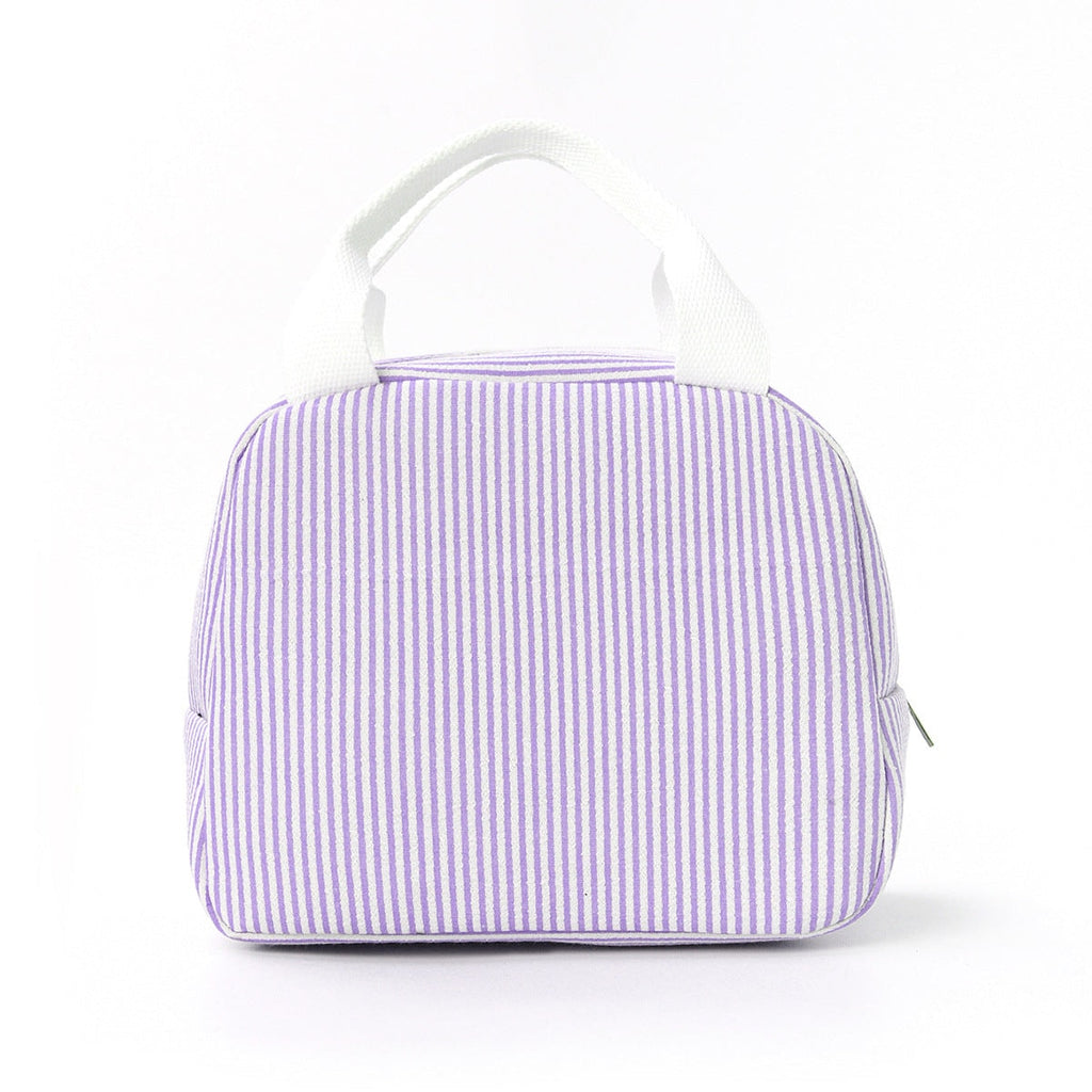 Insulated Seersucker Striped Lunch Bag with Zipper and Carry Handles