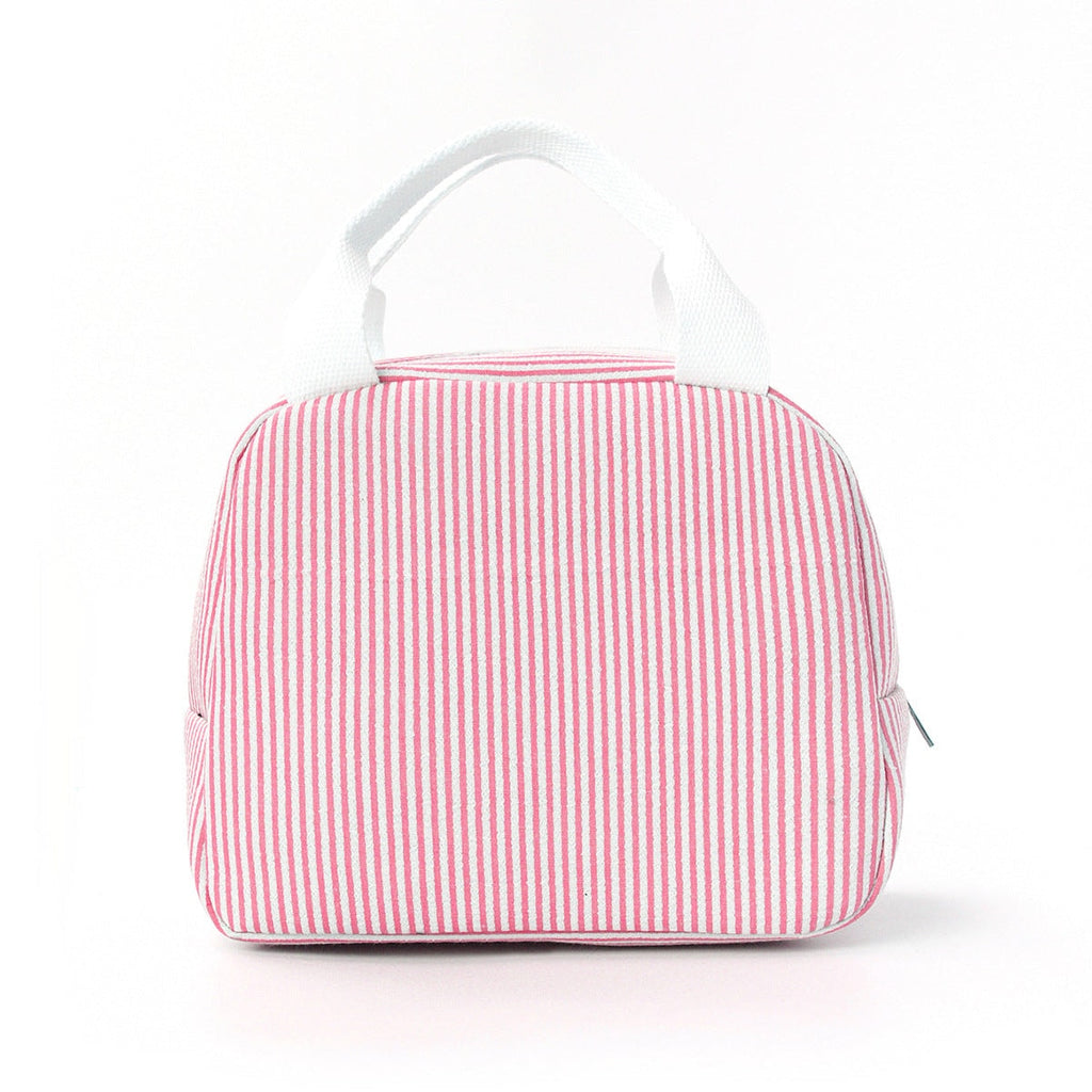 Insulated Seersucker Striped Lunch Bag with Zipper and Carry Handles