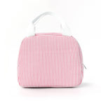 Insulated Seersucker Striped Lunch Bag with Zipper and Carry Handles