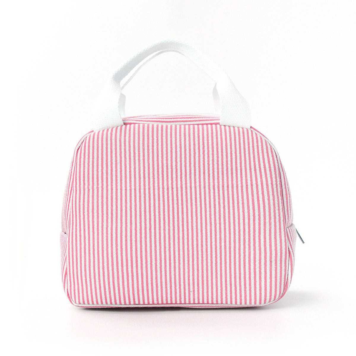 Insulated Seersucker Striped Lunch Bag with Zipper and Carry Handles