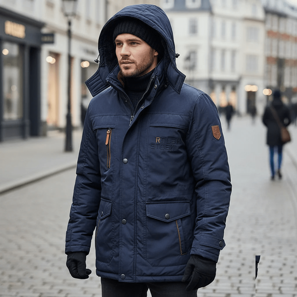 Men's Winter Parka Jacket Fleece Lined Windproof Hooded Coat with Removable Hood Mid-Length Warm Outdoor Jacket for Cold Weather