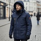 Men's Winter Parka Jacket Fleece Lined Windproof Hooded Coat with Removable Hood Mid-Length Warm Outdoor Jacket for Cold Weather