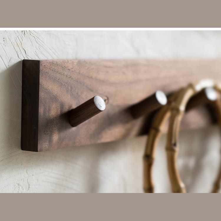 Japandi Solid Wood Wall Coat Rack with Wooden Pegs for Entryway